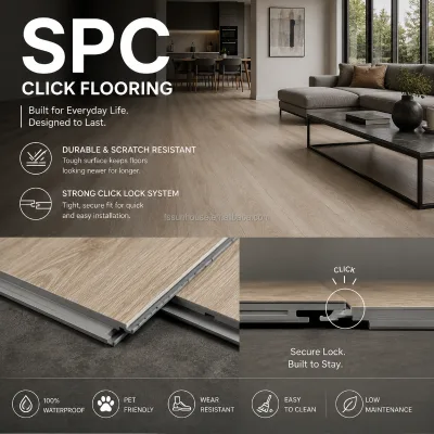 SPC Vinyl Flooring Click Lock Waterproof Rigid Core LVT Floor Tile Wood Texture Interlocking Floating Floor Plank Indoor Home