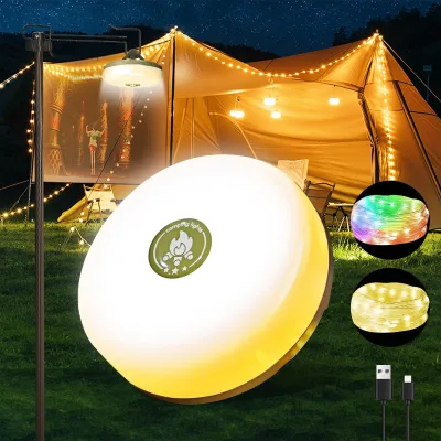Rechargeable Quick Storage Camping Lights String 4 in 1 Upgraded Outdoor String Lights with 8 Lighting Modes
