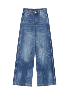 Wholesale Customized Women's Vintage Washed Wide Leg Jeans High Waist Loose Denim Pants Casual Streetwear Y2K Baggy Trousers