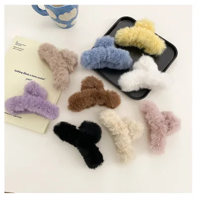New Arrival Soft Fur Hair Claw Fall Hair Accessories Winter Candy Color Cute Hair Accessories Girl