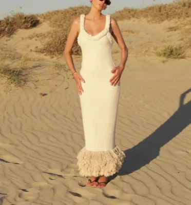 Autumn and winter Europe and the United States cross-border hand-woven rope strap strap hip fringe skirt long dress LX0104