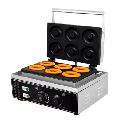 Commercial 6 Hole Donut Maker Electric Small Donut Machine 1.55KW 220V Non-Stick Plates Adjustable Heat for Home Kitchen Use