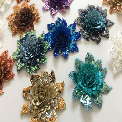 Embroidery 3 d Sequins Flowers Patch Rose Applique Lace Tag for Dress Bag Accessories