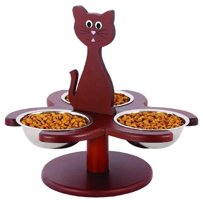 Pet Store Elevated Wooden Cat Bowls Eco-Friendly Fashion Promotes Better Digestion Easy Joints 3 Removable Bowls Food Water