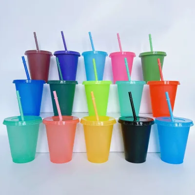 Factory Wholesale Summer Bestseller 475ml Colorful Plastic Straw Cup Simple Single-layer PP Eco-friendly Modern Minimalist Water