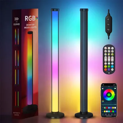 2 Pack RGB Bar Lamp Tube Smart Table Ambient Lamp USB Wired Desk with Round Base for Gaming TV Background