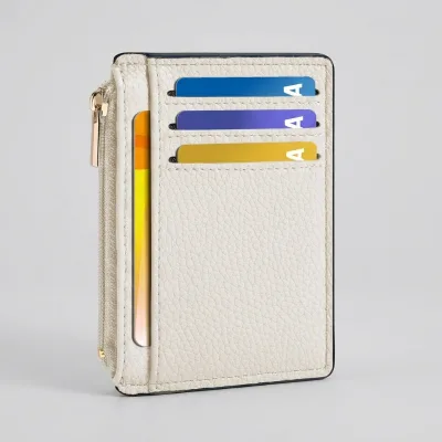 Slim Small Compact ID Window Cream White RFID Blocking Women Minimalist Front Pocket Credit Card Holder Wallet Card Case
