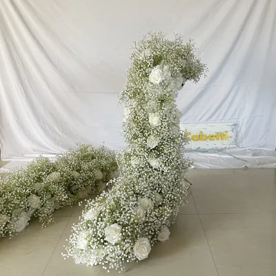 Luxurious Flower Runner Arrangement Wedding Table Runner Flower Artificial Baby Breath White Rose Runner