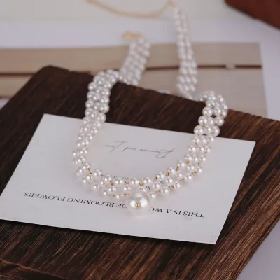 New Design Vintage Multi Strands Pearl Collar Necklace Fine 925 Sterling Silver Women Bridal Layered Jewelry Necklaces