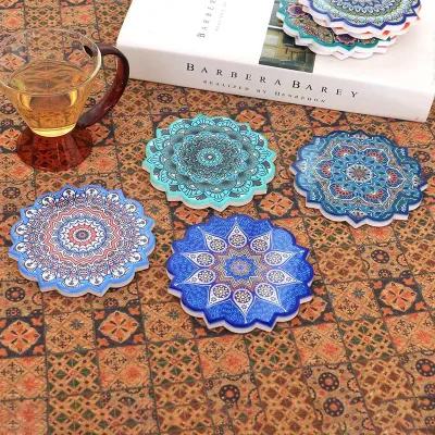 Mantra Octagonal Ceramic coaster for Home Tabletop Decoration, Various Patterns, Heat-insulating, Retro Style coaster Set