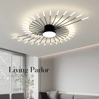 LED Remote Control Acrylic Iron Ceiling Light Modern Fireworks Chandeliers for Living Room Bedroom Black Golden