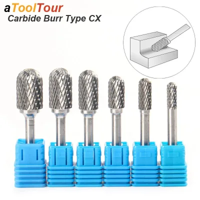 Tungsten Carbide Rotary File Burr Style C Ball Nose Cylinder 6mm 1/4 Shank Mould Carving Tools Single Cut Corner Rounding End