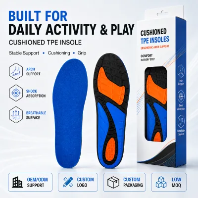 Custom Durable Comfortable Breathable Anti-Odor Sports Insole with Arch Support Cushioning TPE Material Sweat Absorbing Unisex