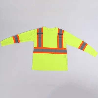 Factory Direct Supply ANSI Class 1 Safety Protection Highlight Neck Orange Edging Reflective Strip Customized Logo Long Sleeve