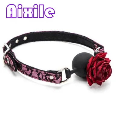 Sex Bondage Gag Muzzle Plug with Rose and Lace Webbing for Bondage Restraints Sex Play BDSM Adjustable Mouth Gag Adult Toy