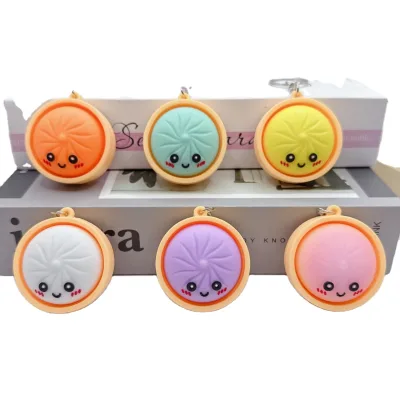 New Simulation Rubber 3D Steamed Bun Keychain Pendant Fun to Press Light-Up Multifunction Stress Relief Toy