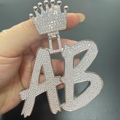 GRA Certified 925 Sterling Silver Moissanite Custom Graffiti Letter Pendant Crown Bail Personalized Custom Name Hip Hop Jewelry
