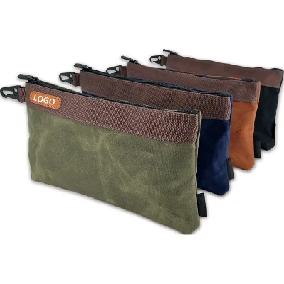 Heavy Duty Waxed Canvas Electrician Tool Pouch Bag with Zipper Special Purpose Socket Case for Tool Storage