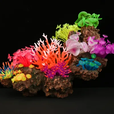 Resin silicone combined imitation coral aquarium ornaments, underwater plants and aquatic grass decorations
