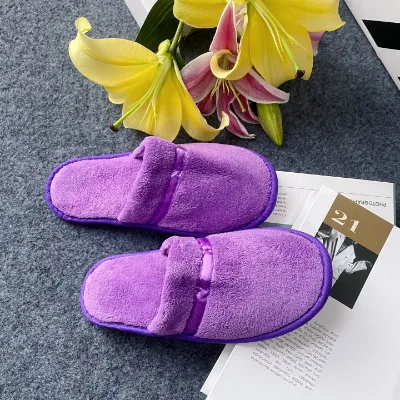 Disposable Spa Slippers Washable Disposable Coral Velvet Hotel Slippers Reusable Home slippers Suitable for Guests Bathroom Home
