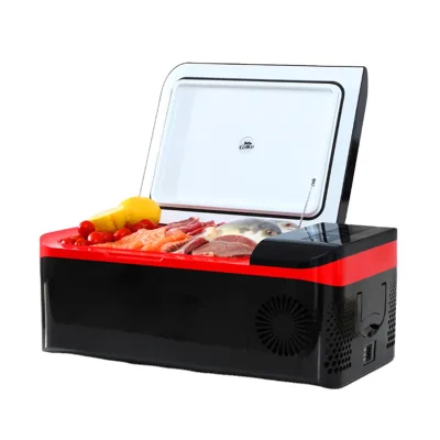 Mini Table Top Fridge Refrigerator 12V Black and Red Car Smart Portable Small Fridge With DC Powerfor Camping