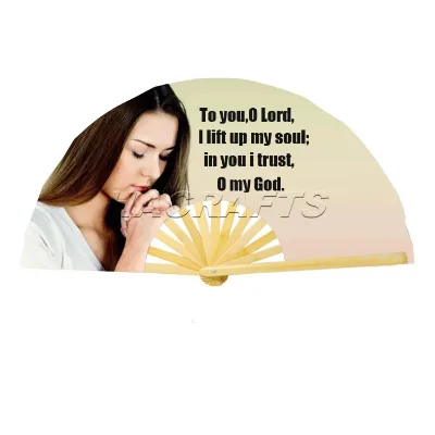 33cm Inch Chinese Personalized Premium Rib Satin Material Church Prayer Fan Bamboo Crafts