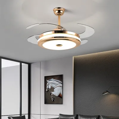 Modern Gold Three Colors Adjustable Color Temperature Pendant Light Ceiling Fan with LED Lights Remote Control for Living Room