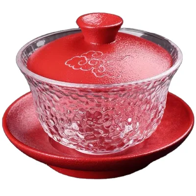 Japanese-style Glass Gaiwan With Auspicious Cloud Pattern, 6 Colors to Choose From