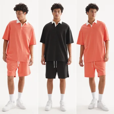 Plain Wholesale T Shirts Short Set Sweat 2 Piece Set Mens T Shirt and Shorts Sets Washed Oversize Cotton Men Tshirt Polos
