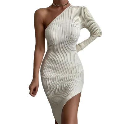 Support to Sample Custom Fall Sweater New Women's Fashion Solid Color Split Dresses