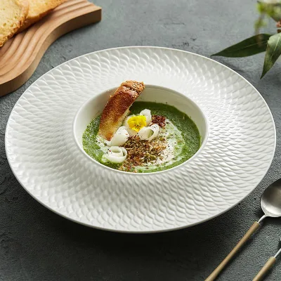 Lucky Dragon Phoenix Porcelain Round Dinner Plate Soup Bowl Set Microwave Safe Nordic Minimalist Design High-End Hotel Tableware
