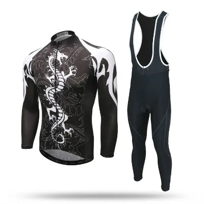 Custom Wholesale Suspender Long Sleeve Bicycle Suit Clothes Windproof Cycling Jerseys Long Bib Thermal Functional Cycling Wear