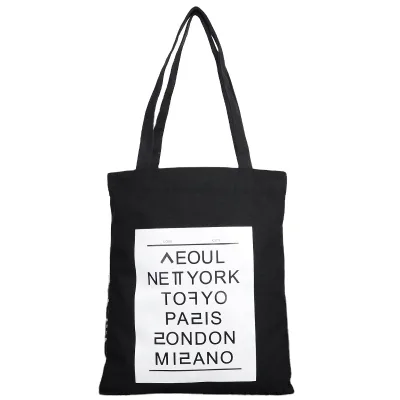 High Quality Black Cotton Canvas Tote Bag Zippered Closure for Shopping in Supermarket Custom Logo Factory Direct