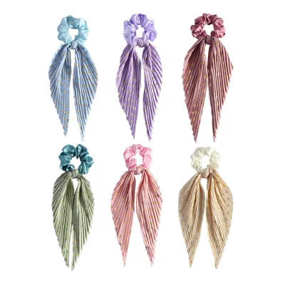 Handmade Multi-Color Creased Hair Tie with Retro Ribbons New Women's Hair Tool & Accessory for Styling Ponytails
