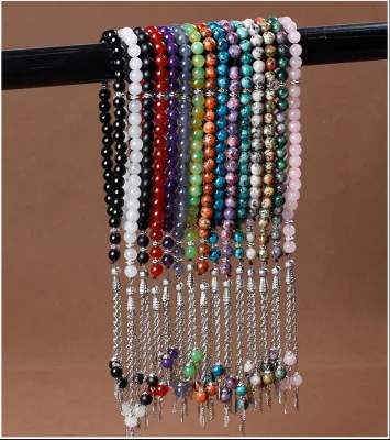 Handmade Silver Plated 33pc 8mm Crystal Rhinestone Tassel Crystal Religious Islamic Anniversary Muslim Prayer Bracelet