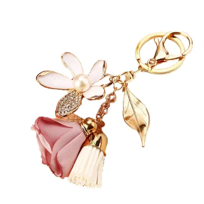 New Hot Selling Creative Flower Tassels Pendants Car Accessories Diamond Alloy Coin Holder Keychain for Girls