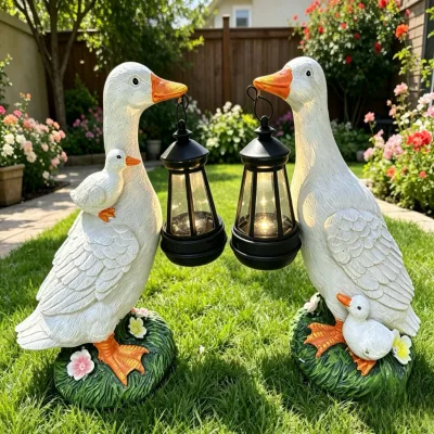 Waterproof IP65 Solar Powered Duck Lights Cute Polyresin Bird Sculpture Outdoor Patio Backyard Pathway Landscape Deco Lam