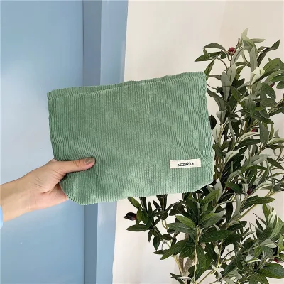 Edgy Corduroy Makeup Clutch Bold Capacity Lipstick and Tool Handbag Contrast-Color Storage for Trendsetters