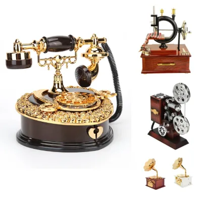 Retro European Style Phone Shaped Musical Box Creative Presents Jewelry Storage Organizer Case Home Decorative Ornaments