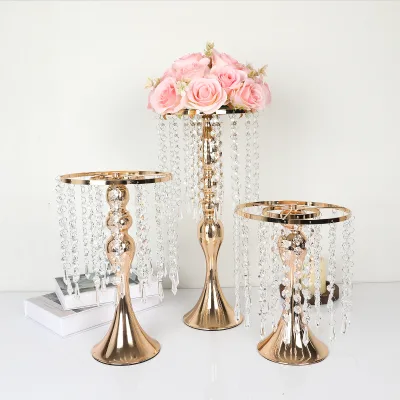Gold Crystal Wedding Centerpieces for Tables With Metal Candelabra Stand