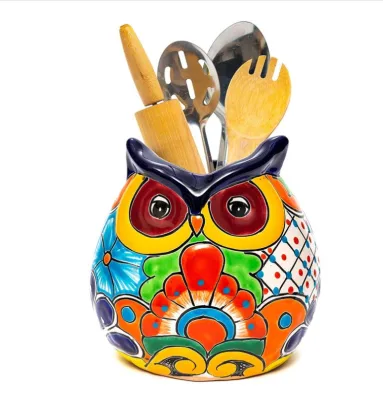 Ceramic Utensils Pottery Owl Ceramic Utensil Holder Canister Crock Flower Vase for Cooking Spoons Spatula Rolling Pin Knives