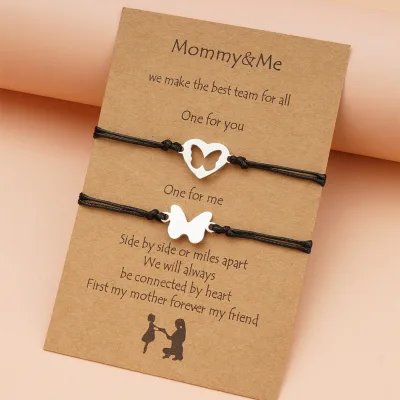 Family Series Friendship Stainless Steel Bracelet Mom Daughter Butterfly Silver Color Woman Couple Mother's Day Jewelry New Gift
