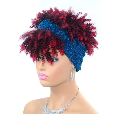 Fashionable New African Women's Small Curly Hair with Bangs, Integrated Headband, Wig, Synthetic Wig Headband
