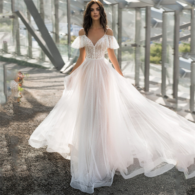 Hot Selling Lace Off Shoulder Tulle Wedding Ball Gowns Dresses for Brides Women Gowns