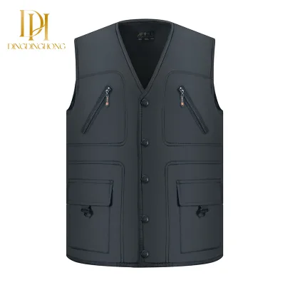 Multi-pocket Mid-aged and Elderly Men's Padded and Thickened Polyester Cotton, Close-fitting and Warm, Grandfather's Waistcoat