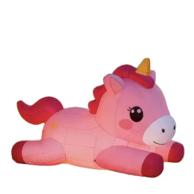 Customizable Giant Inflatable Cartoon Pink Unicorn LED Lights Water Resistant for Outdoor Event Decoration Festival Mall Display