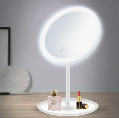 Ms.Miau Adjustable Desktop Cosmetic Mirror Handle Lighted Design Pink/White Color Easy Removal Features Cloud Dressing Mirror