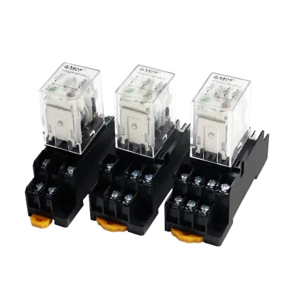 Small Intermediate 220V Ac 24V 12V Dc Electromagnetic Relay HH52P 53P 54P with Light and Base MY2NJ