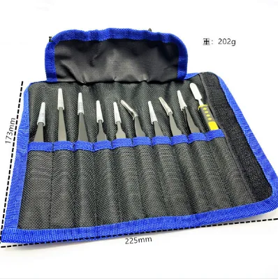 Stainless steel black tweezers 10 piece set, pointed flat head precision stainless steel tweezers ESD15