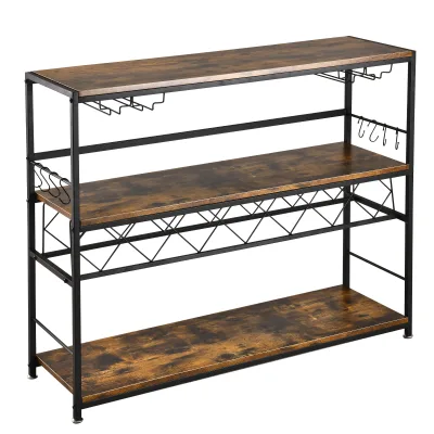 Household Freestanding Kitchen Bar Rack Metal Wine Display Rack with Tabletop Glass Holder Rack Storage